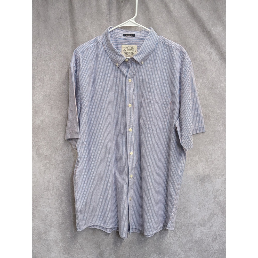 St Johns Bay Mens XL Classic Fit Short Sleeve‎ Button Down Striped Cotton Shirt